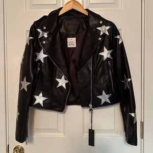 NWT BlankNYC Moto Stardust jacket black with metallic silver stars, Size M